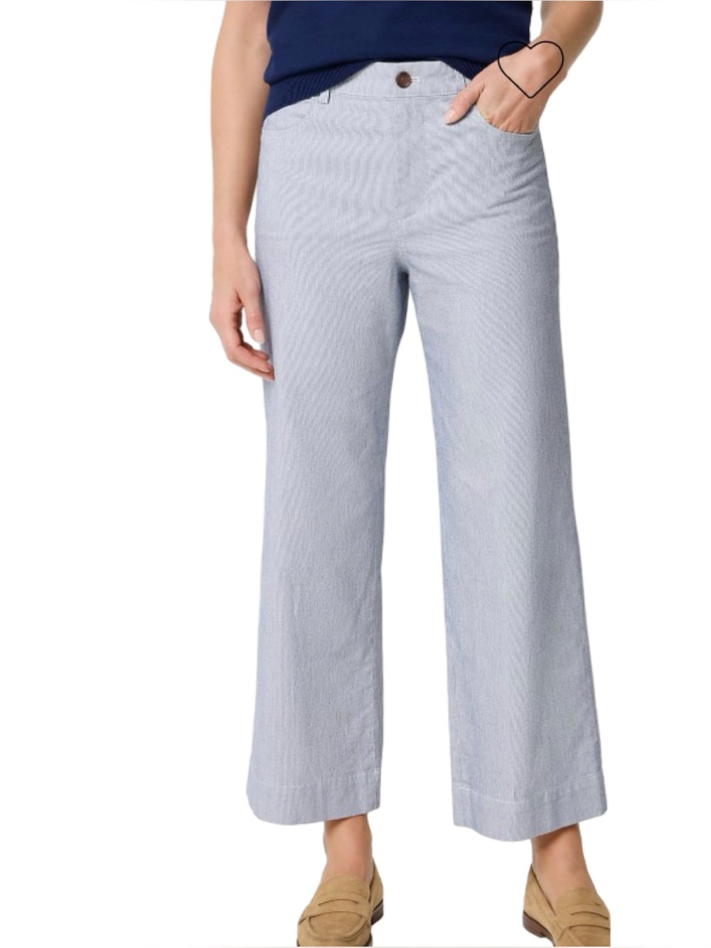 J. Crew Light Blue & White Pinstripe Wide-Leg Crops Size 32